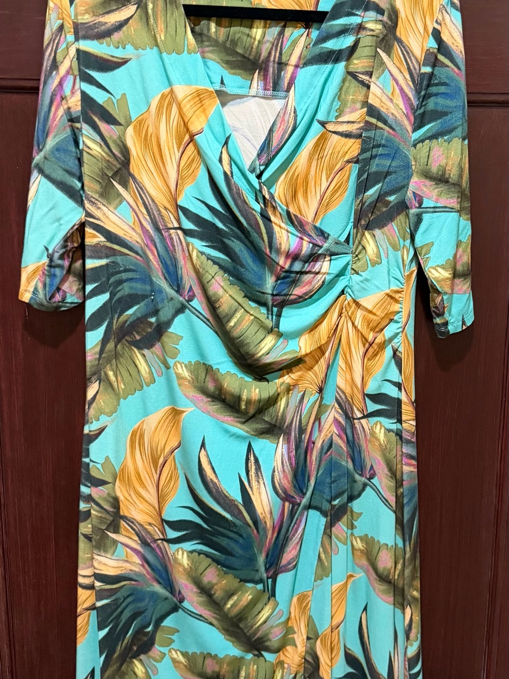Soft Surroundings Turquoise & Mustard Tropical Leaf Dress